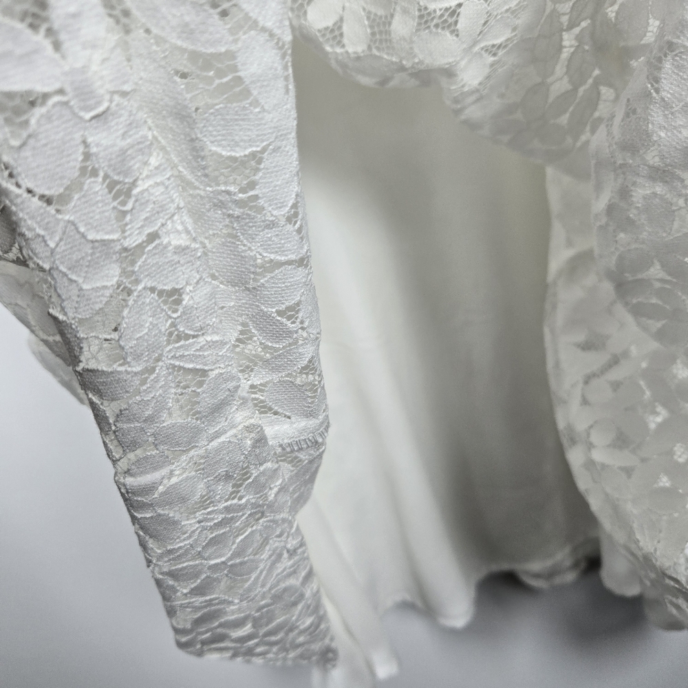 CeCe White Floral Lace Tiered Babydoll V-Neck Puff Sleeve Dress Size Small - Picture 8 of 16